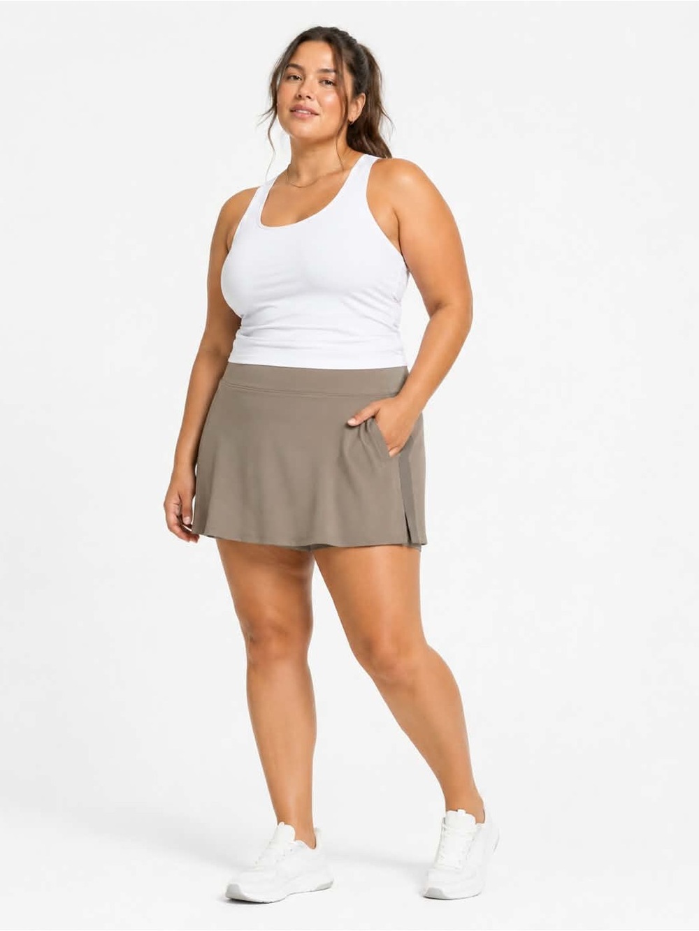 Member’s Mark Khaki Olive A-Line Athletic Skort Zipper Pockets – Size XL EUC